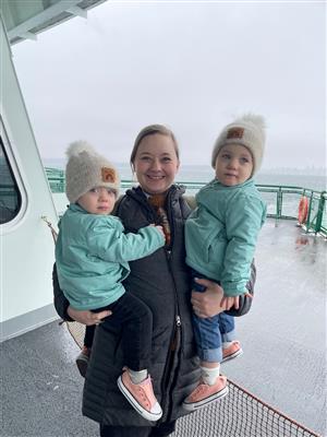 Ms. Weith with her kids on the ferry